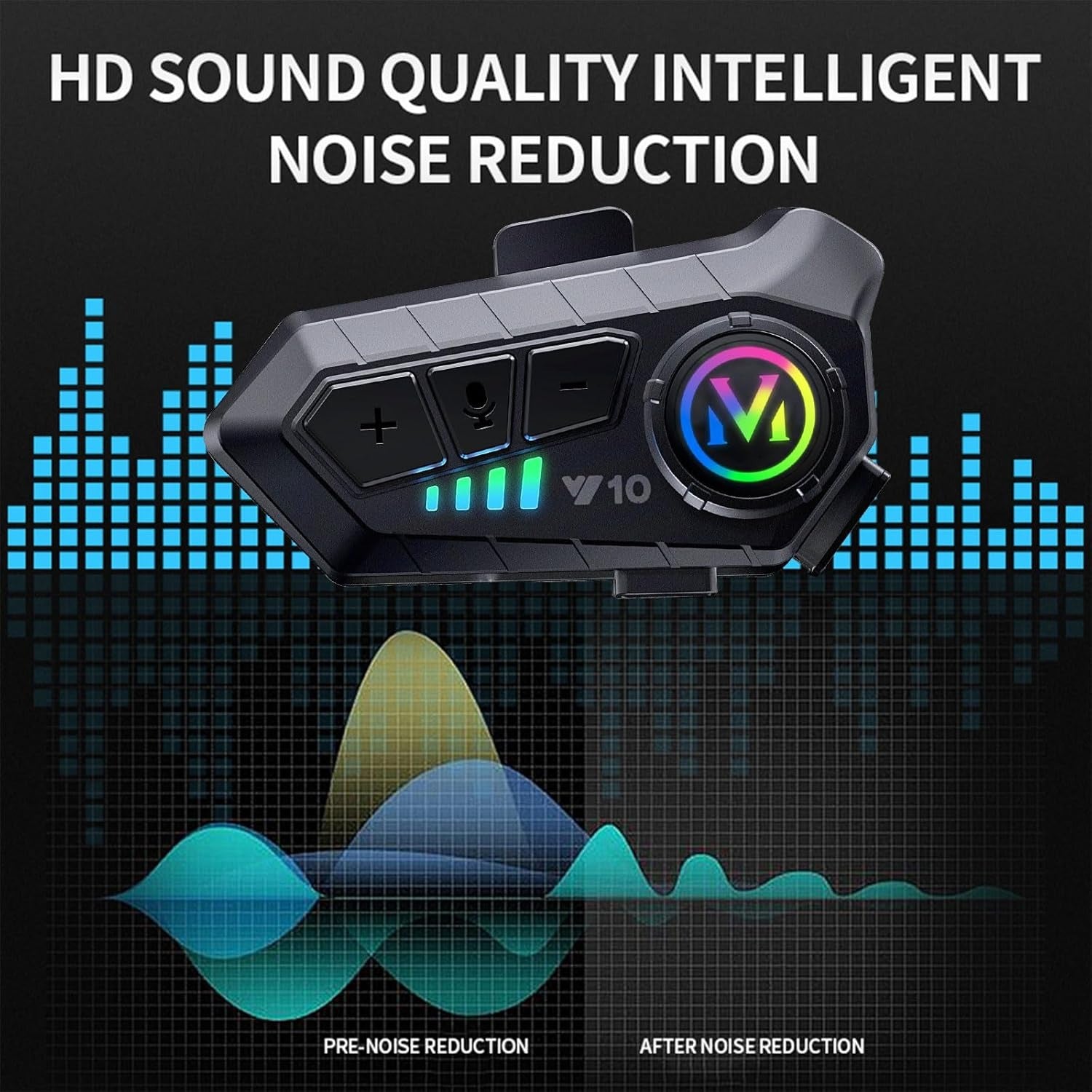 Motorcycle Helmet Bluetooth Headset Bluetooth 5.3 Smart Noise Reduction IPX6 Waterproof HiFi Headphones ~ Rechargeable