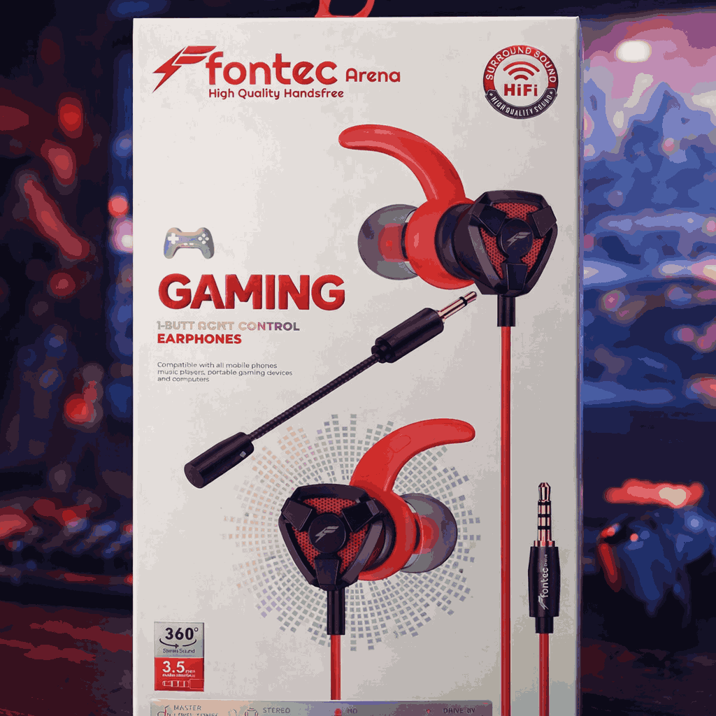 Fontec Arena Gaming Earphones with Detachable Mic �3.5mm HiFi Stereo Surround Handsfree for Mobile, PC & Console - Random Color