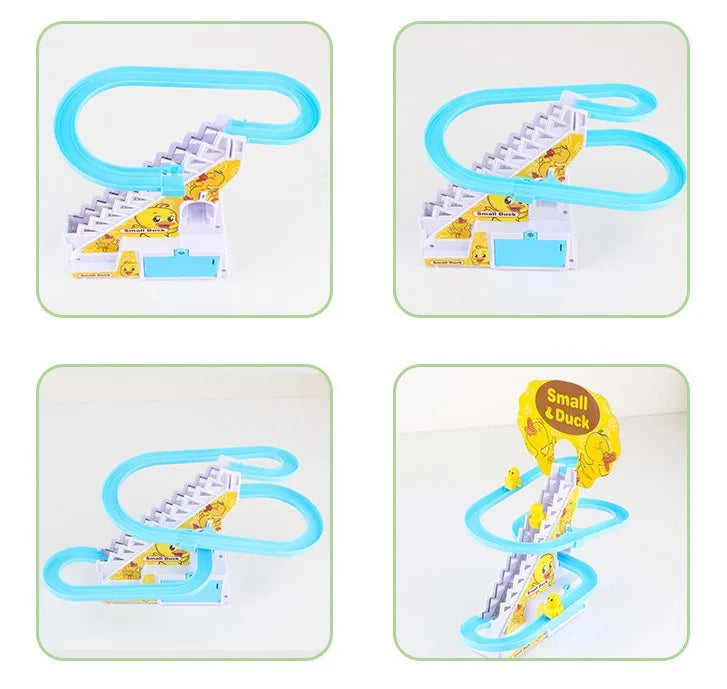 Small Duck Climbing Stairs Toy DIY Racing Track Toy Music Duck Roller Coaster(random color)