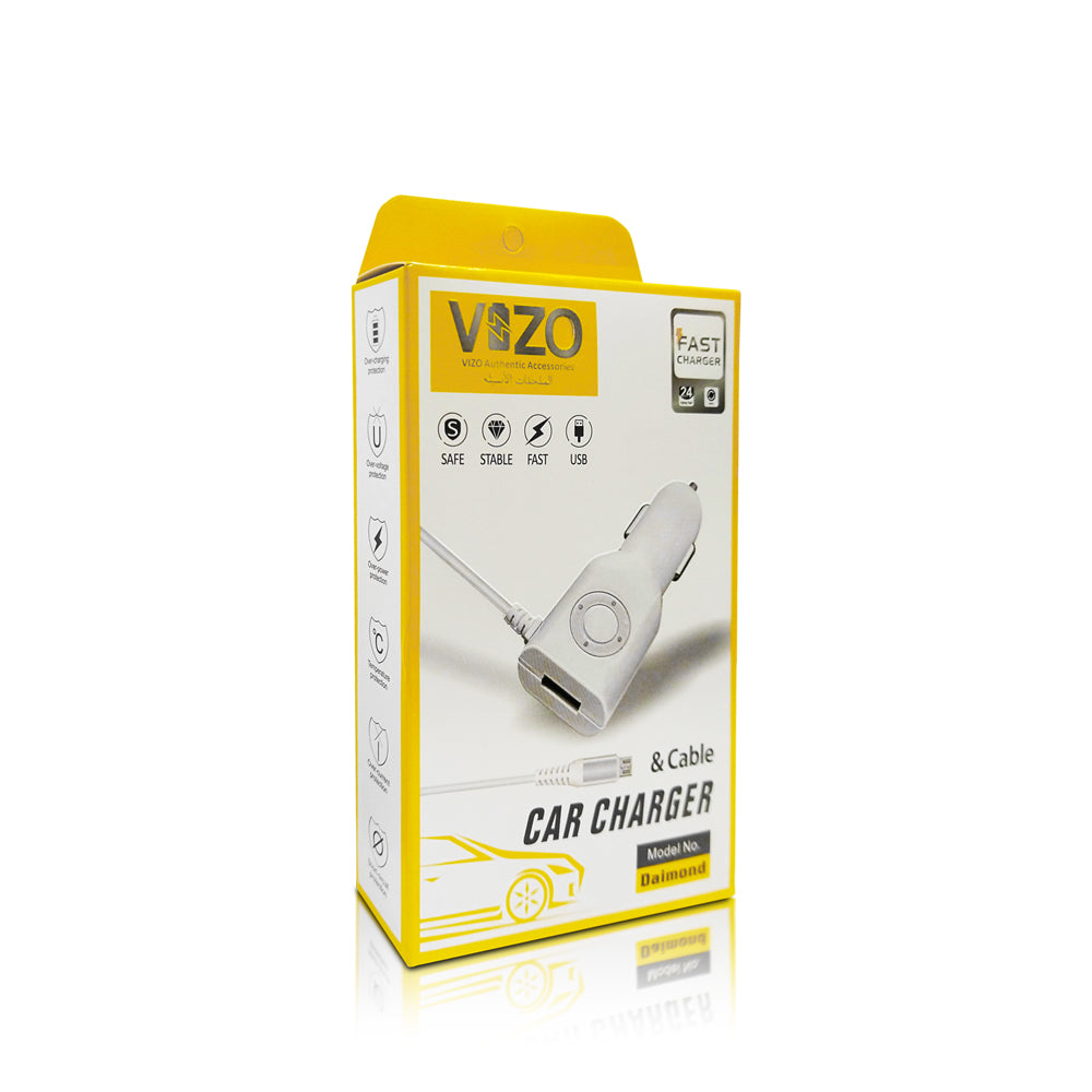 Diamond Car Charger with Built-in Micro Cable &amp; LED Light | Car Charger - Micro Cable Charger