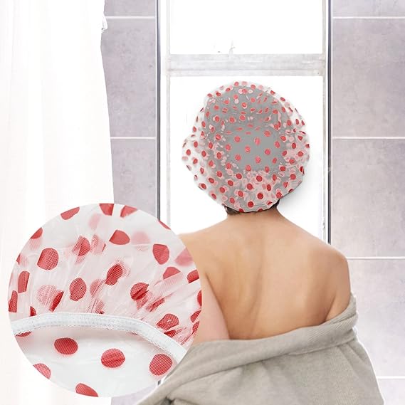 (pack of 6) Shower Caps Waterproof Shower Cap for Women Reusable Shower Hat Bath Caps with Elastic Band, Large Plastic Long Hair Environmental Protection Hats for Ladies Girls Kids Spa Salon