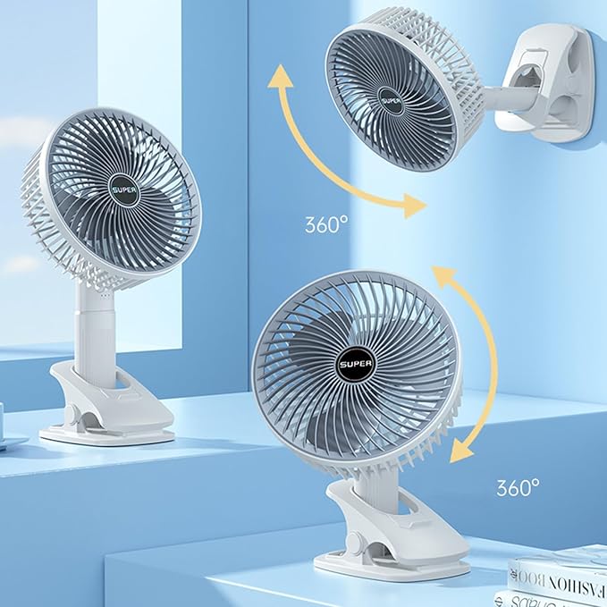 New portable 3 gears rechargeable desktop fan low noise air cooling handheld clipped circulator table fan Clip Fan USB Rechargeable Desk Fan with Sturdy Clamp, Quiet Operation, Strong Airflow with 360? Rotation for Home, Stroller, Office, Outdoor