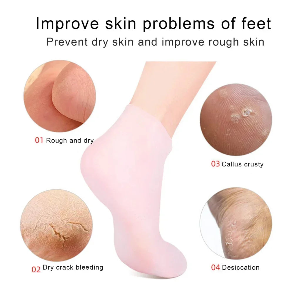 (Combo Pack - Hight Quality) Moisturizing Glove and Socks Set, Silicone Gel Spa  Socks For Dry Cracked Skin &amp; Silicone Jelly Socks Gel Moisturizing Socks Foot Care Protector