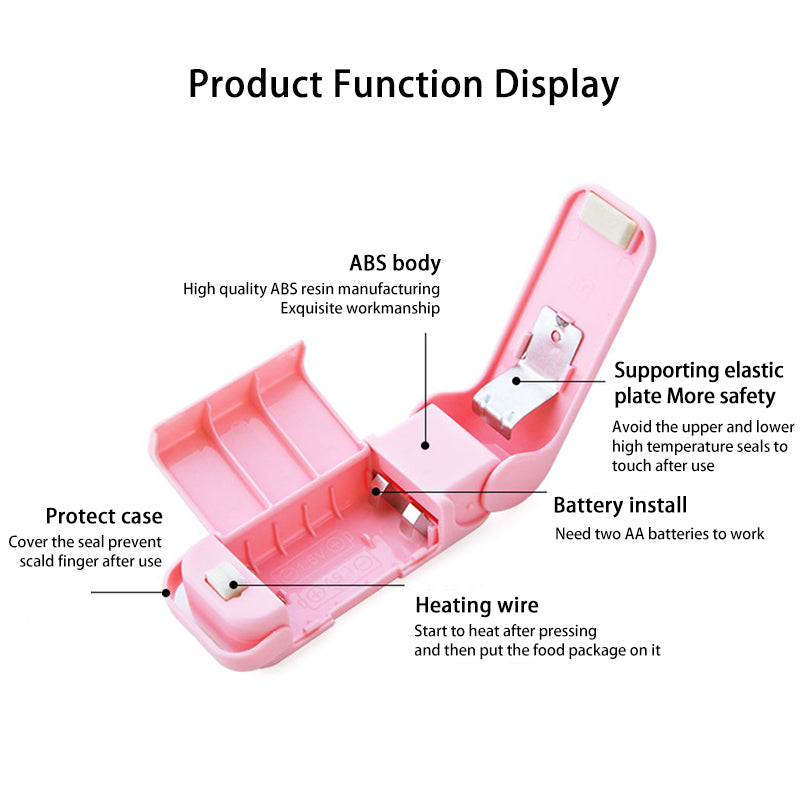 Portable Mini Sealer Home Heat Bag Plastic Food Snacks Bag Sealing Machine Food Packaging Kitchen Storage Bag Clips (Random Color)