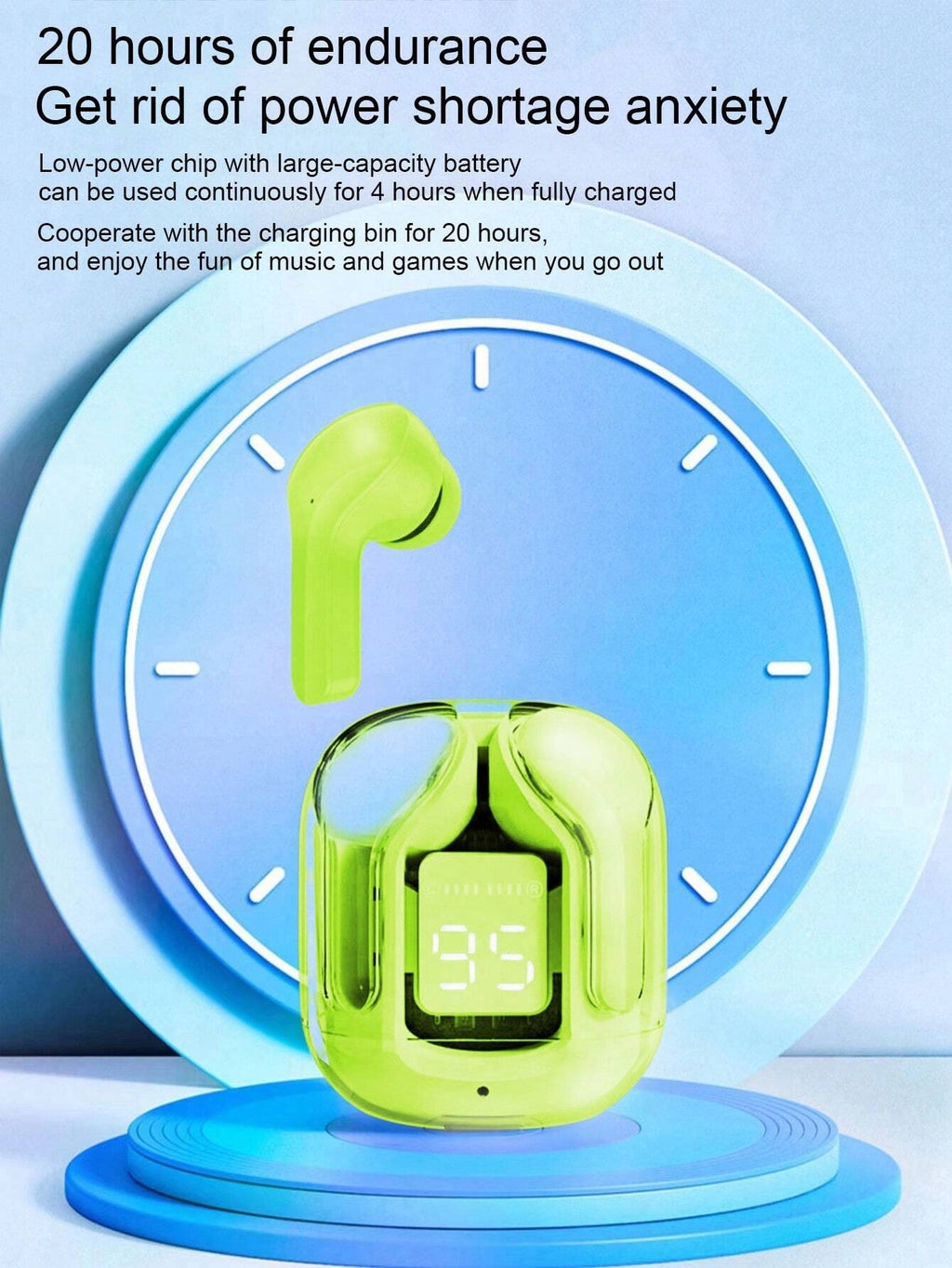 Air31 Earbuds Wireless Crystal Transparent body - Without Silicone Pouch ( random color )