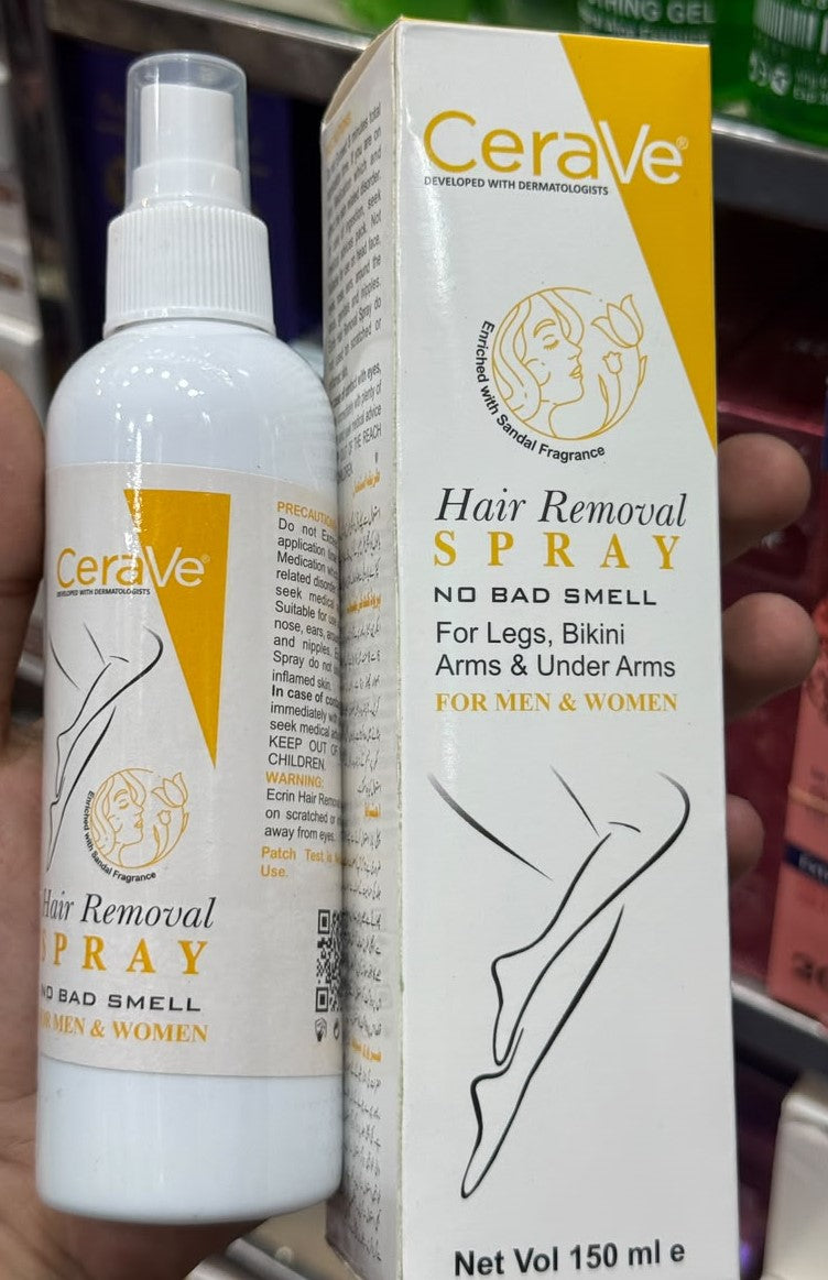Yellow CeraVe Hair Removal Spray - Gentle Body Hair Eliminator Smooth Skin Depilatory Formula Easy Spray Skincare Product For Men And Women - 150ML