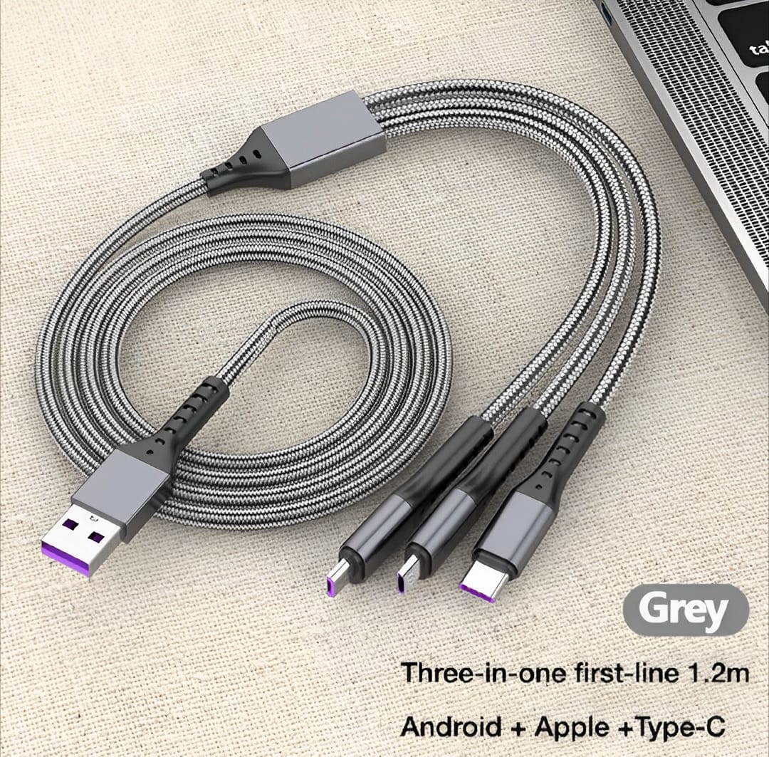 3 in 1 USB Fast Charging Cable �Lightning, Micro USB &amp; Type-C | Compatible with iPhone, Android, Xiaomi, Huawei, Samsung, iPad