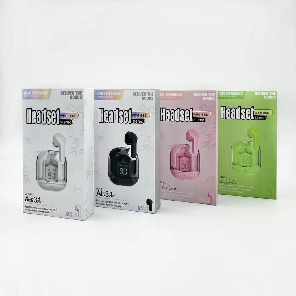 Air 31 Wireless Earbuds with Transparent Crystal Case, Bluetooth 5.3, Type-C Charging (Random Color)