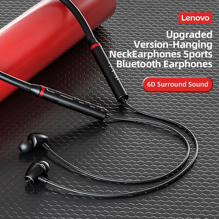 Lenovo Premium Bluetooth Neckband Model 05 �Super Bass Wireless Earphones with Clear Voice & Fast Charging (Black)