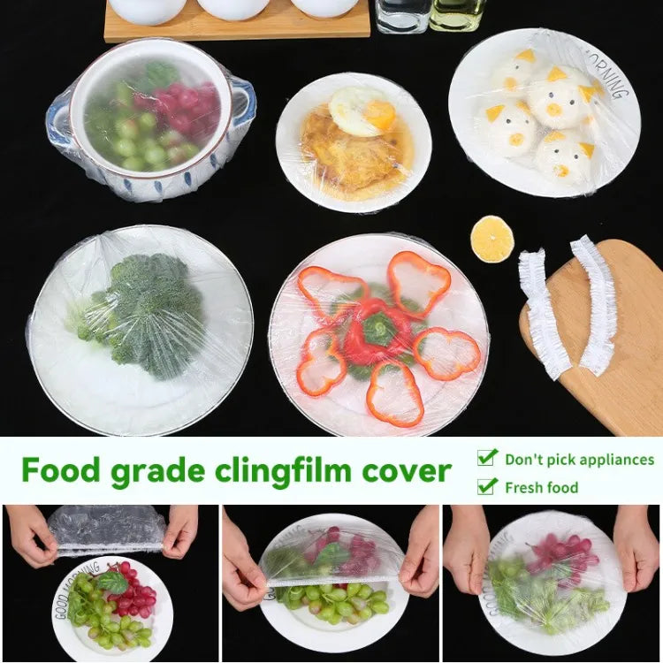 100pc Disposable Cling Film Cover Household Refrigerator Food Fruit Preservation Cover Dust-proof Plastic Fresh-keeping Cover