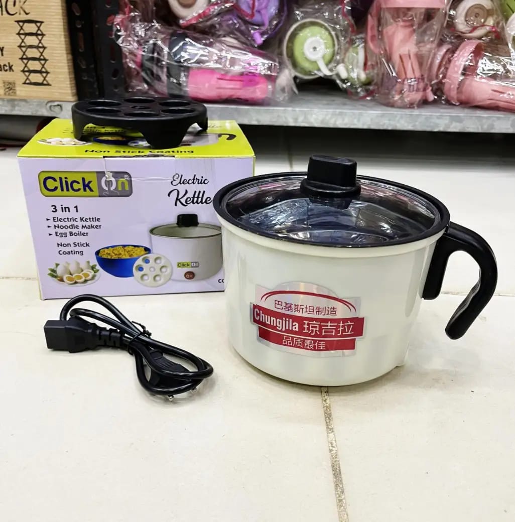 Click On 3-in-1 Multi-Functional Electric Kettle �Noodle Maker, Egg Boiler & Hot Pot with Non-Stick Coating