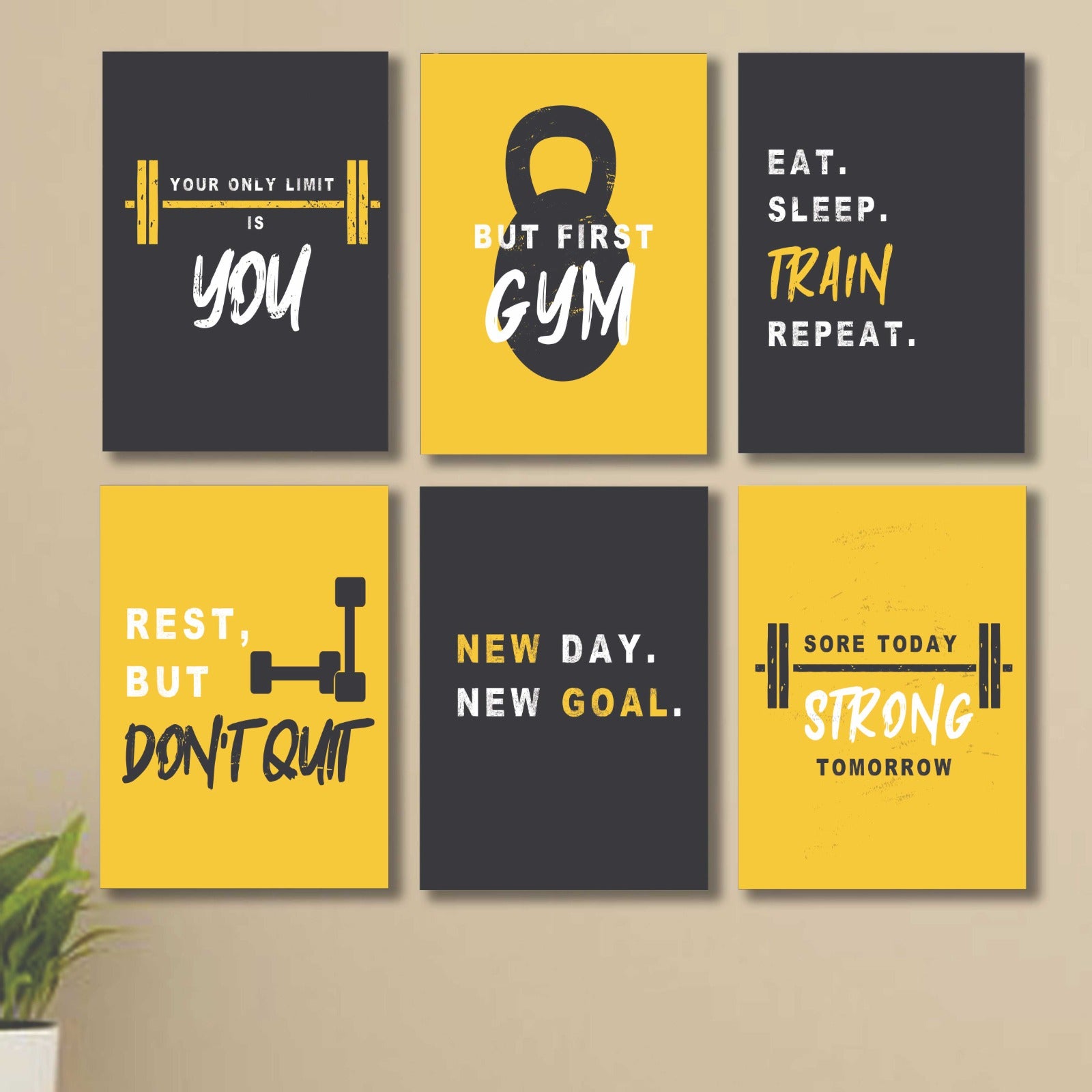 6 PC Gym Motivational Quote Wall Decor Cardboard Phototiles Inspiring And Energetic Decorative Fitness Art - 8*11