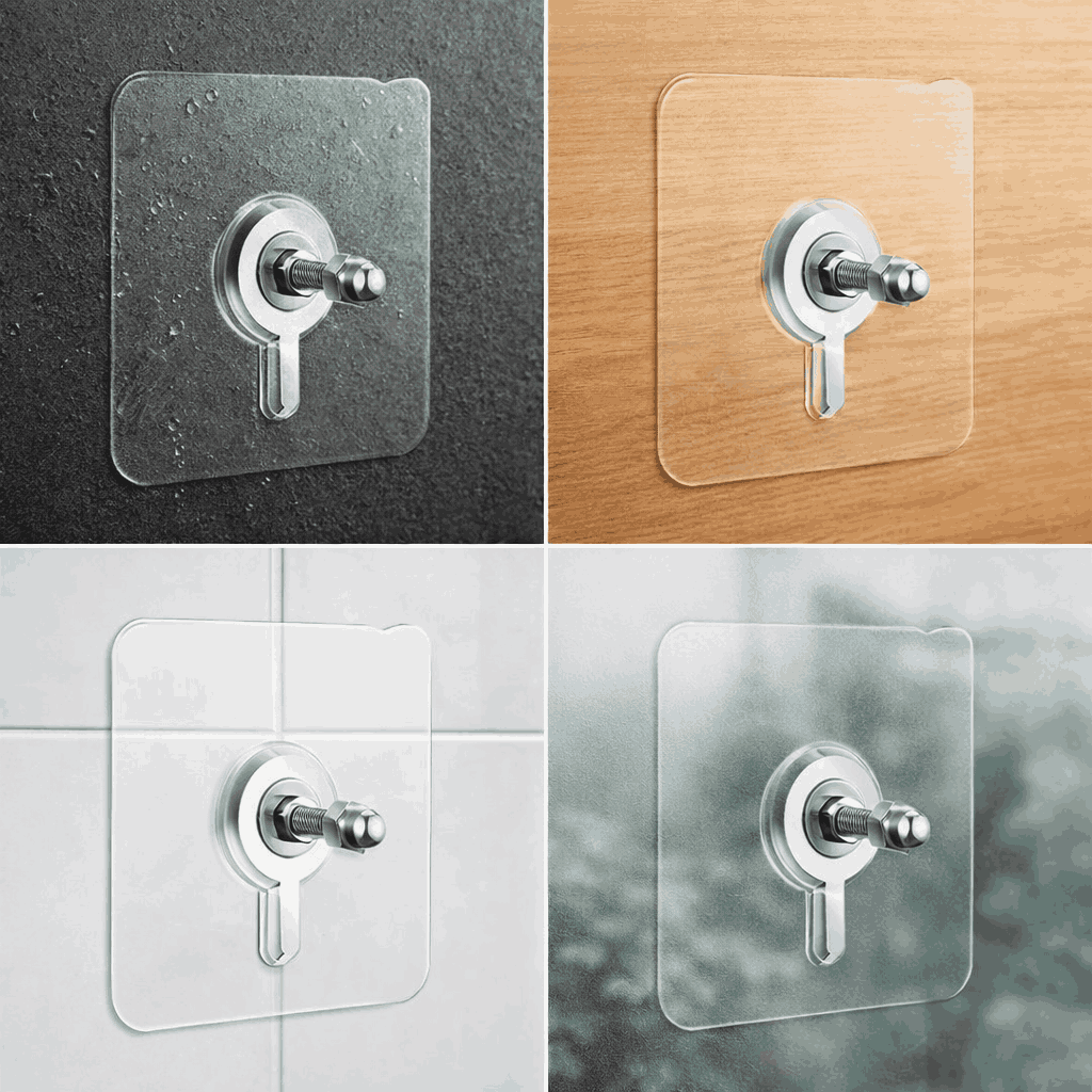 Pack of 10 Heavy-Duty Self-Adhesive Transparent Wall Hooks �Waterproof No-Drilling Screw & Nail Traceless Wall Organizers