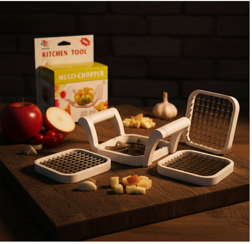 Multi-Chopper 3 in 1 Apple, Fruit & Potato Slicer �Heavy-Duty Stainless Steel Cutter for Quick, Even Slicing | Kitchen Gadget for Fast Food Prep