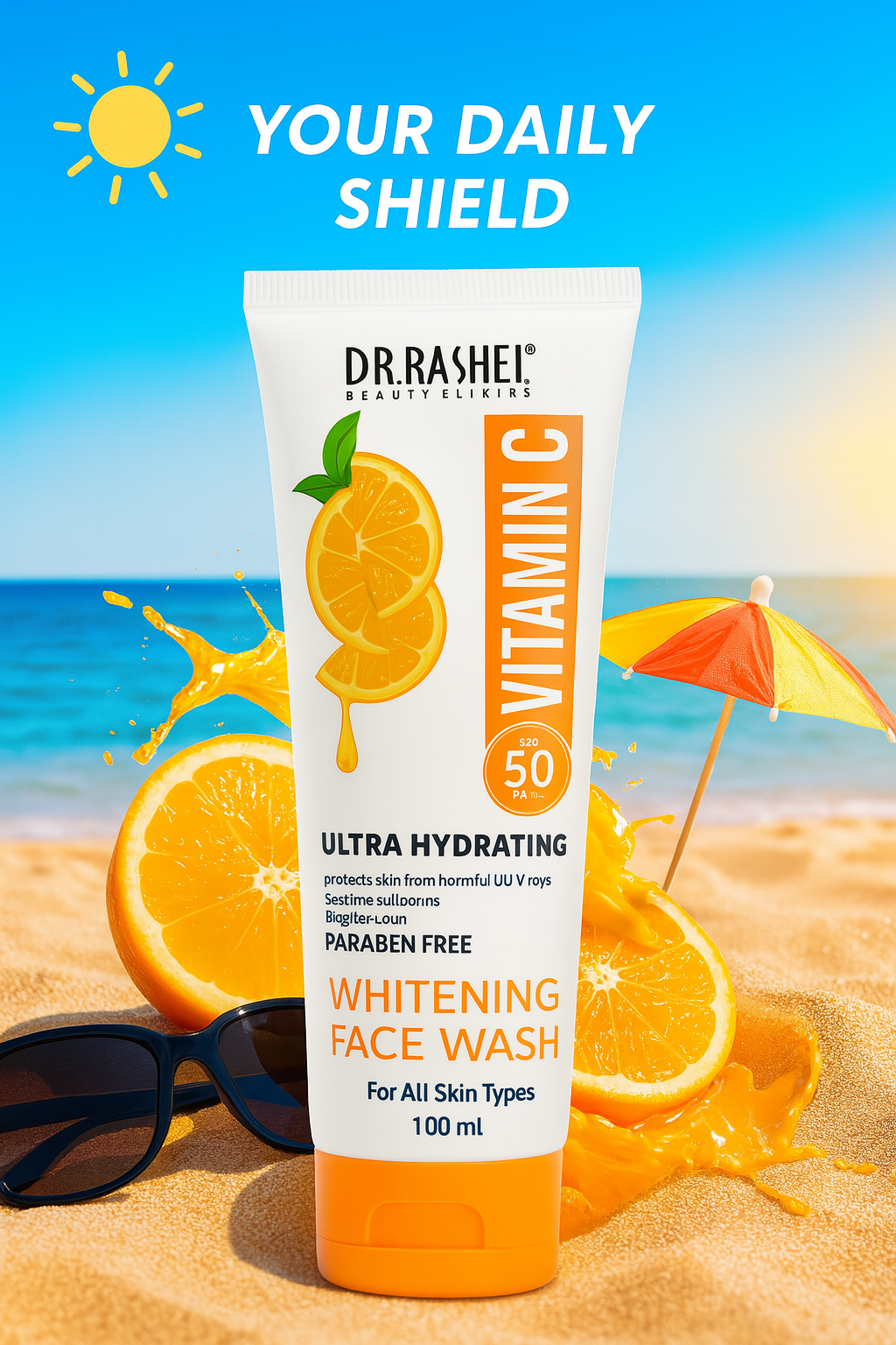 Dr Rashel Vitamin C Ultra Hydrating Whitening Face Wash �Brightening & Moisturizing Cleanser, 100ml (1 Pc)