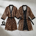 Couple Leopard Print & Black Satin Sleepwear