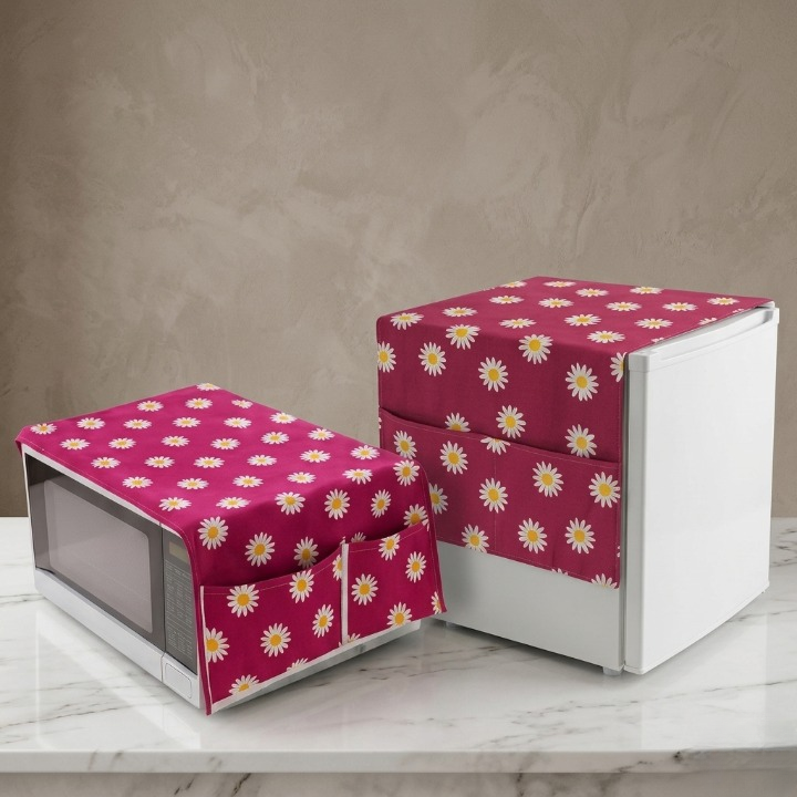 Microwave Oven & Refrigerator Top Cover Combo Pack �Dust-Proof Kitchen Appliance Protectors with Storage Pockets - Random color