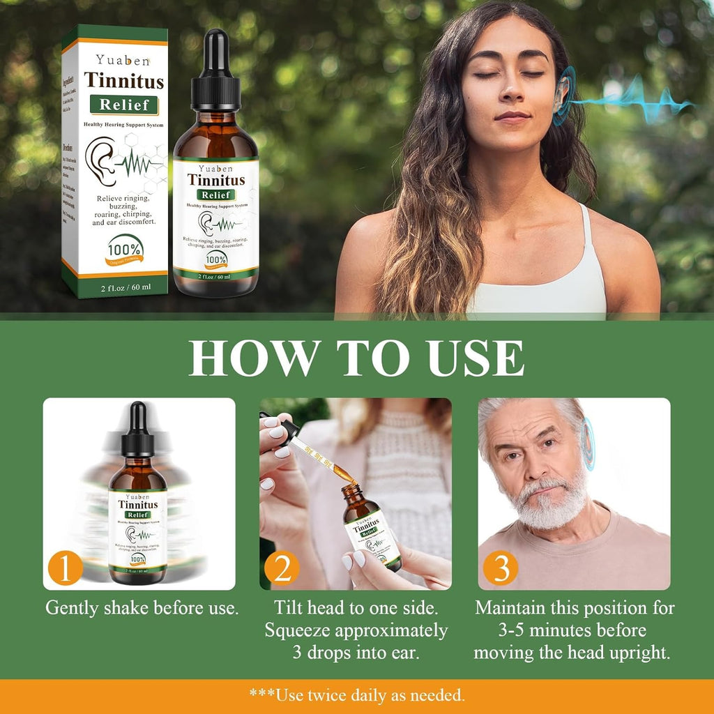 Yuaben Tinnitus Relief Drops | Healthy Hearing Support System | Natural Ear Care for Ringing and Buzzing | 60ml