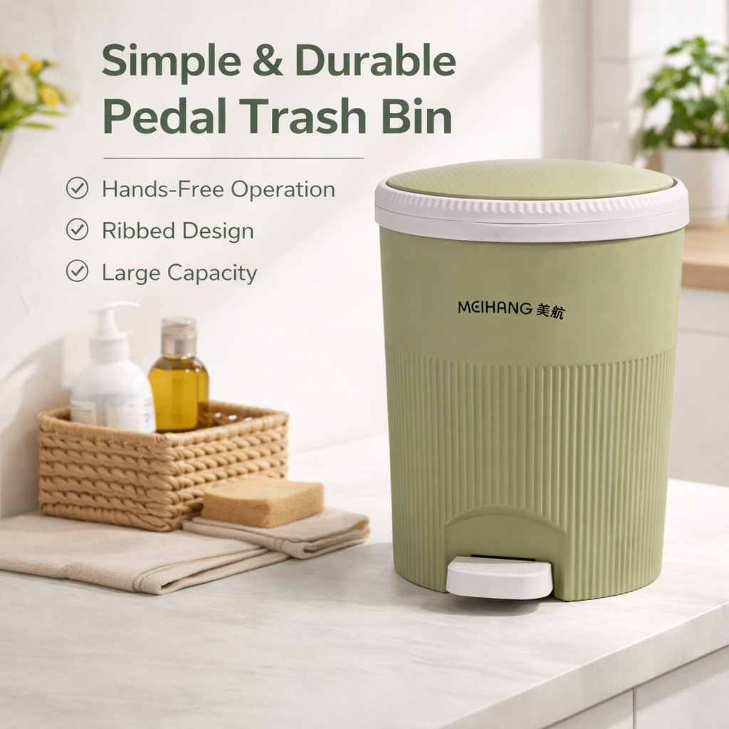 Royal Round Garbage Bin With Pedal - Standard size Trash Can with Lid for Kitchen, Bathroom & Office