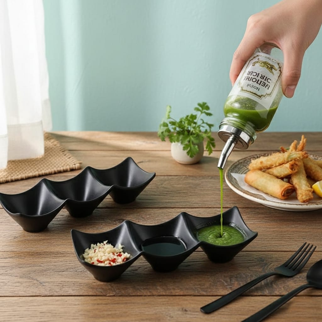 3 Grid Japanese Dip Sauce Tray Plastic Sauce Dish Multi Section Condiment Tray for Dips Snacks and Sushi (Random Color)