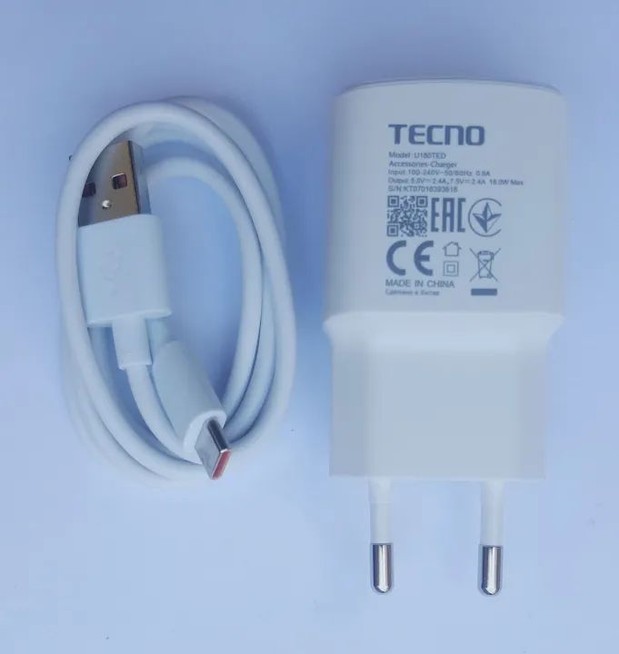 Tecno Fast Charging Charger with USB Cable Complete Set | Original Quality Power Adapter for Tecno Mobile Phones
