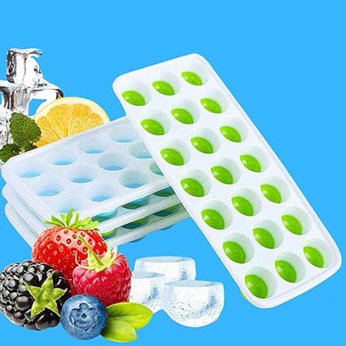 Ice Cube Trays For Freezer With Lid Pop Up Easy Release Flexible Silicone Bottom Durable And Convenient Ice Mold | Random Color