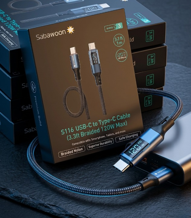 120W Digital Display Fast Charging Cable �Full Original High Speed Braided Charging & Data Cable