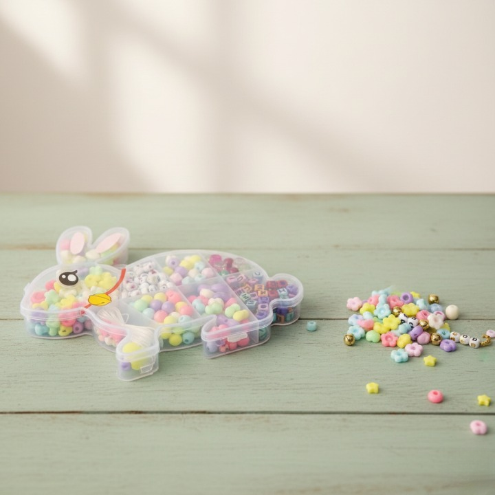 Single DIY Beads Set With Bunny Shape Storage Box For Bracelet And Locket Making With Different Beads In One