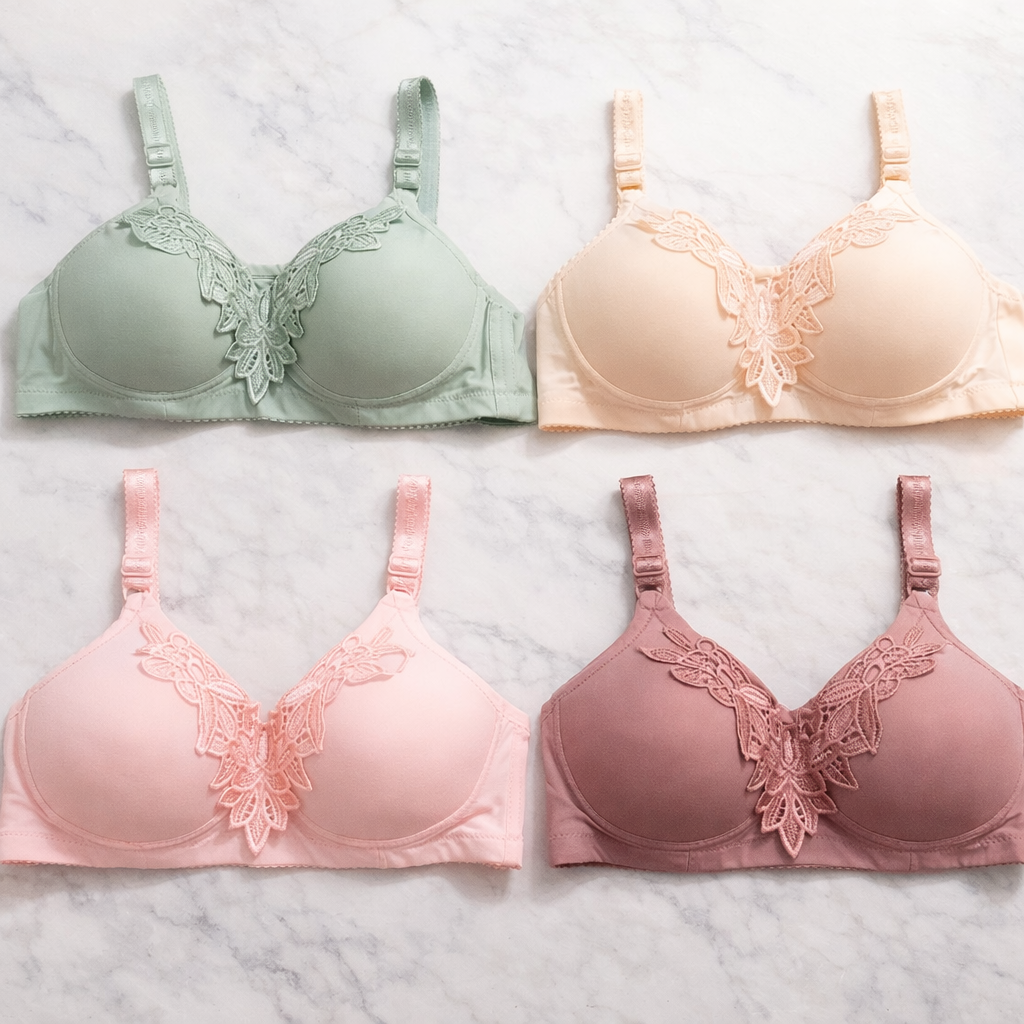 Mid Flower Style Premium Padded Comfort Bra �Soft Nylon Seamless Daily Underwire Lingerie, Random Color - Size 38