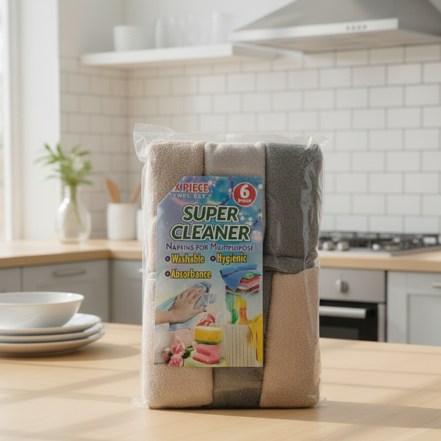 Super Cleaner 6-Piece Multipurpose Microfiber Towel Set �Washable & Ultra-Absorbent