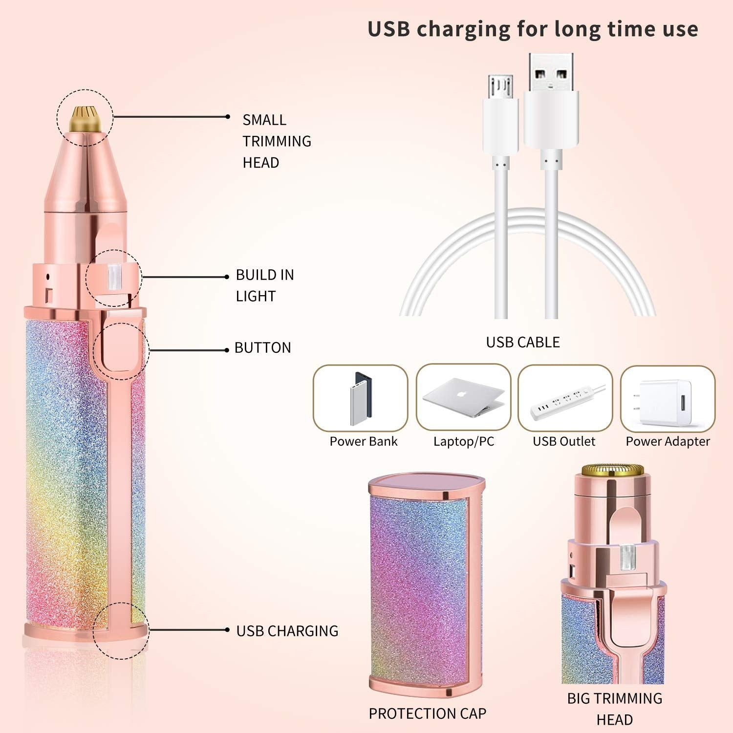 2-in-1 Flawless Eyebrow Trimmer | USB Rechargeable 2in1 Flawless Trimmer With Wire & Cleaning Brush | Eyebrow & Upper Lips Trimmer For Women (Rechargeable)