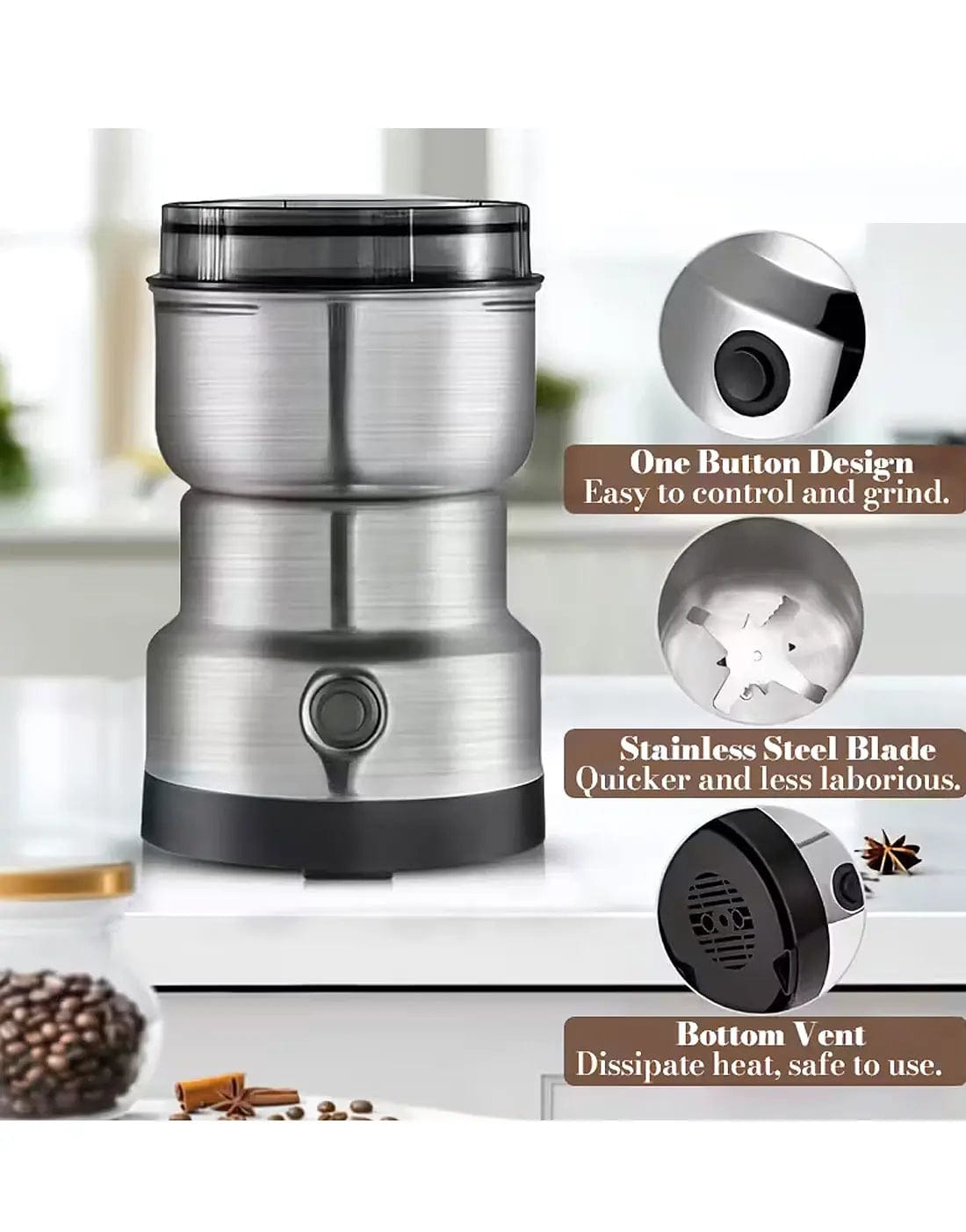 Electric Stainless Steel Coffee & Masala Grinder