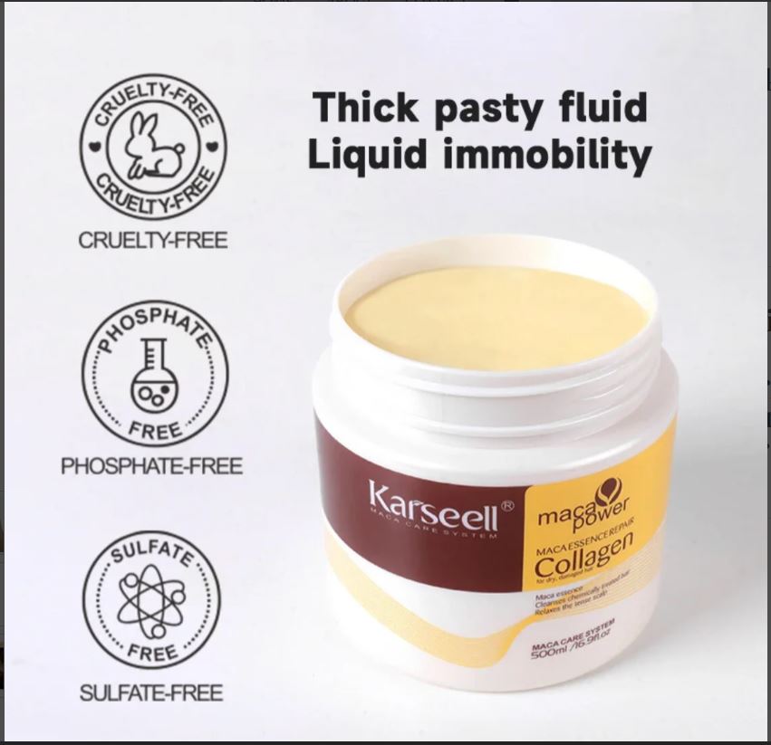 Karseell Collagen Maca Hair Treatment Deep Repair Conditioning Hair Mask Argan Oil Coconut Oil Essence for Dry Damaged Hair All Hair Types 16.90 oz 500ml