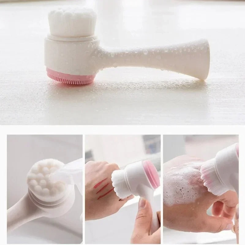 3D Double-Sided Silicone Face Cleanser | Portable Facial Cleansing & Massage Brush | Random Color