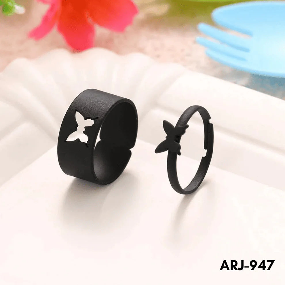 ARJ-947 Butterfly Couple Ring Elegant Stylish Durable Design Symbol Of Love And Commitment For Couples Adjustable Size - Golden