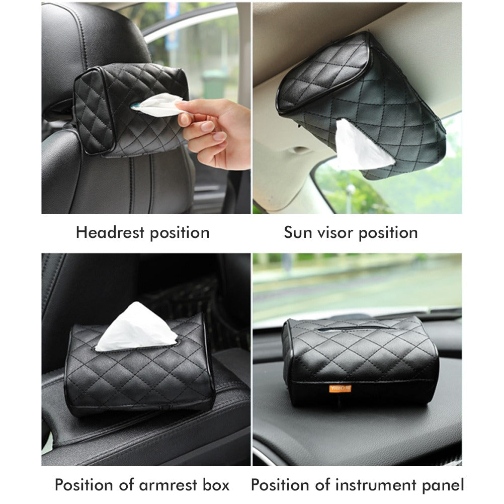 Luxury Leather Car Napkin Holder �Sleek Design, Easy Access & Secure Fit for Tissues