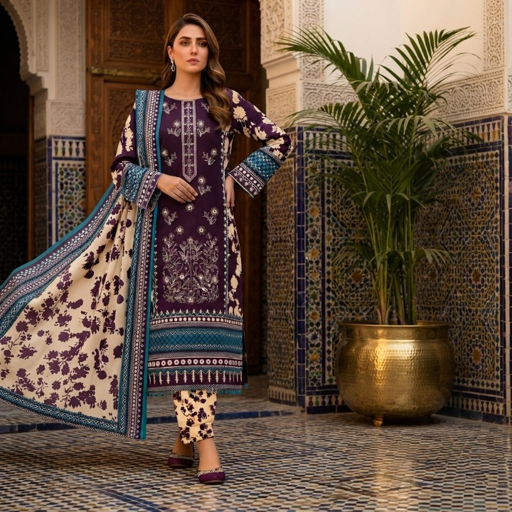 3 Piece Unstitched Lawn Suit For Women
