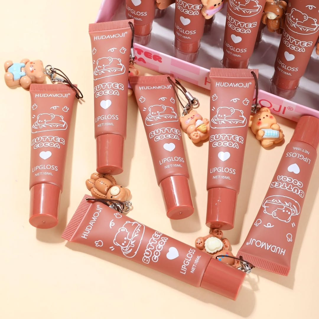 Huda Moji Cute Teddy Style Cocoa Butter High Pigmented Lip Gloss Set �Nude Shades (Pack of 2)