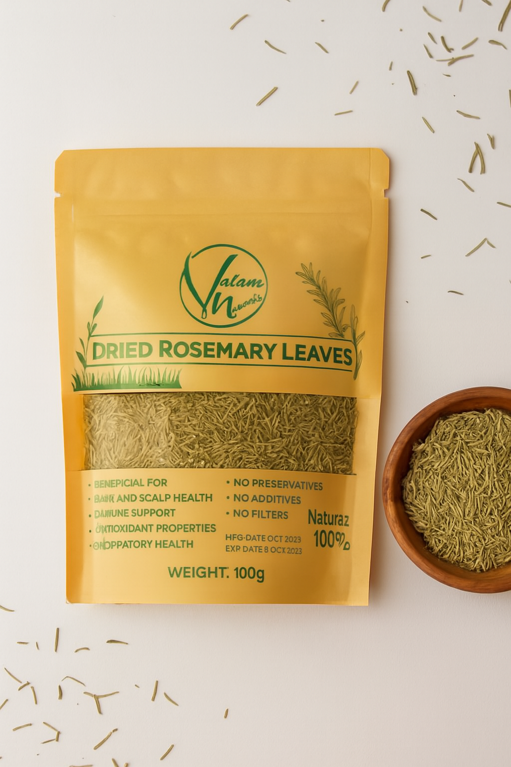 Valam Naturals Dried Rosemary Leaves 100g �100% Natural, Preservative-Free Herb for Cooking, Hair & Scalp Care, and Immune Support
