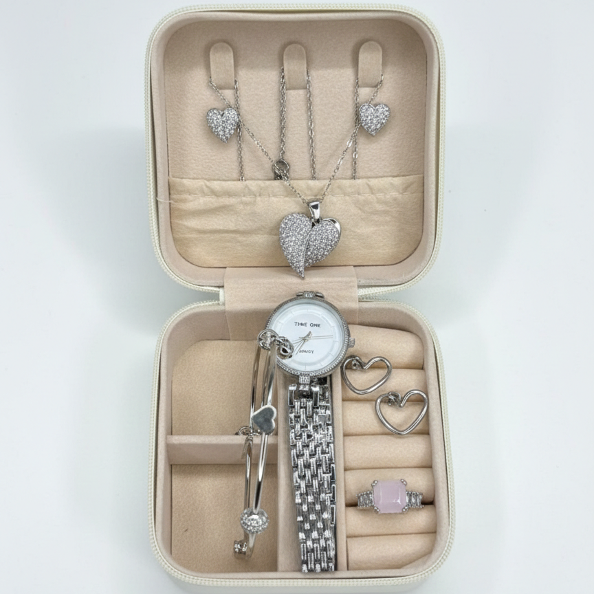 Elegant Heart & Stone 5-Piece Women? Jewelry Gift Set ~ Imported