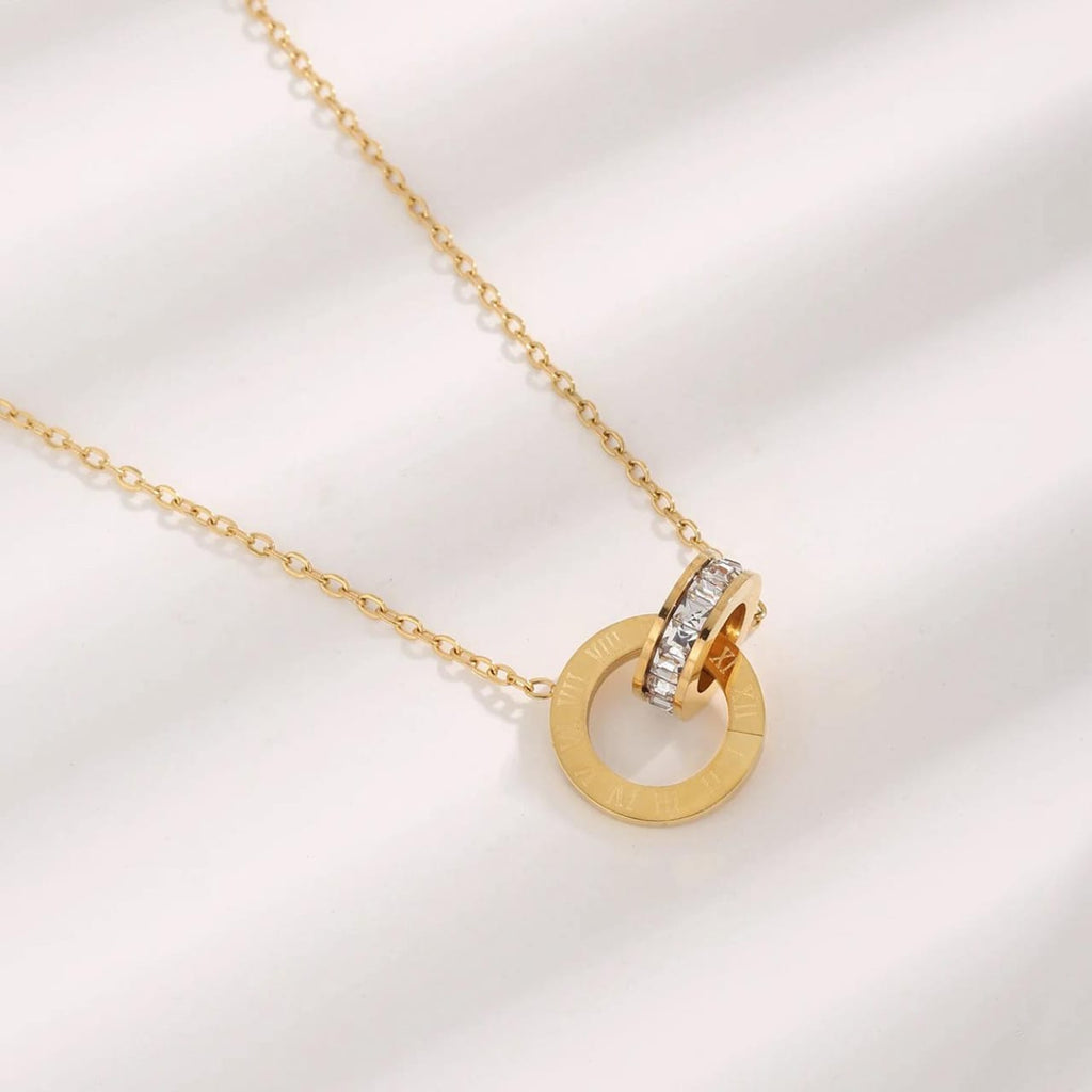 QCT-175 Roman Circle Stainless Steel Necklace �Elegant Jewellery, Stylish Accessory for Women