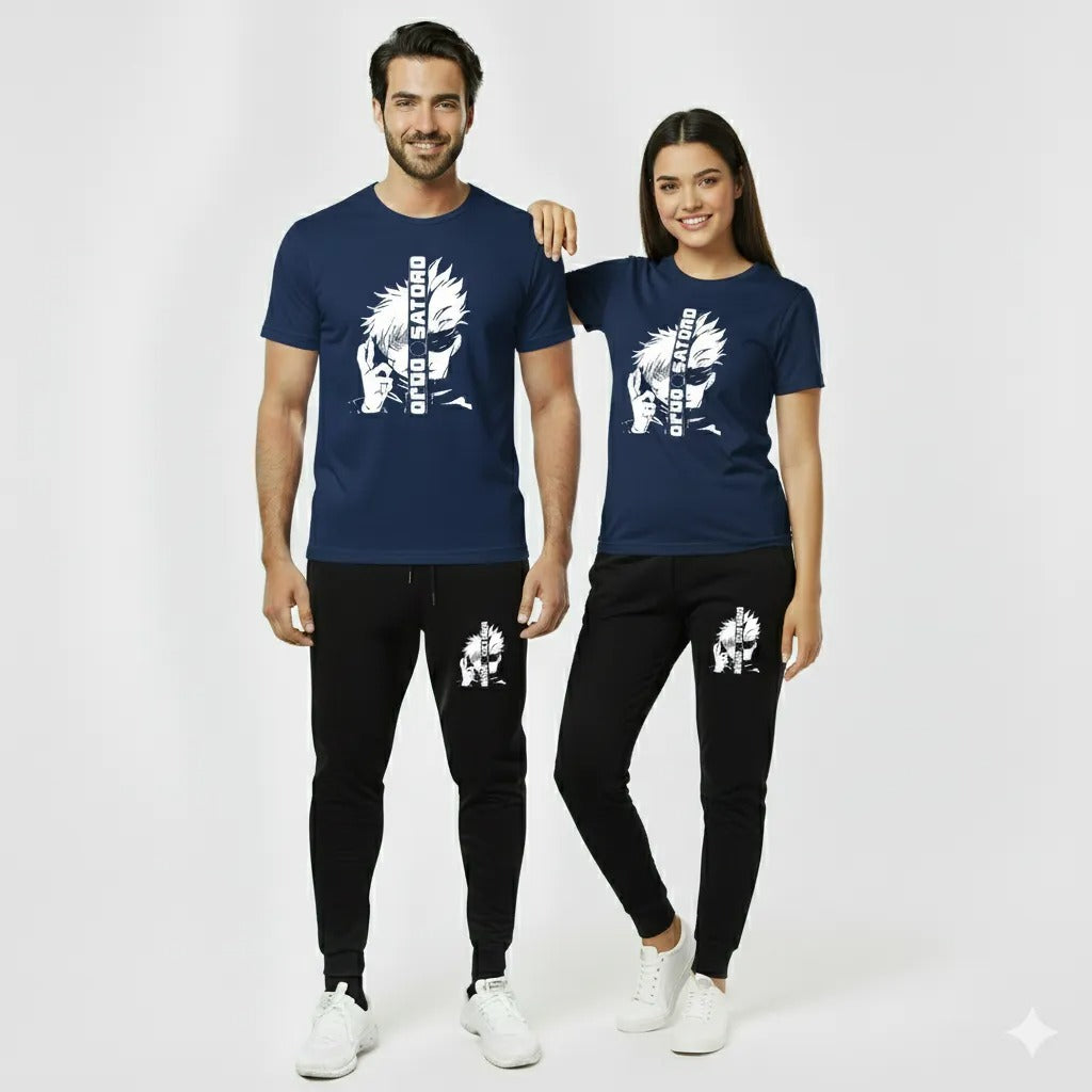 Top Trending Gojo Satoru Anime Printed Tracksuit for Men & Women �Premium Casual T-Shirt & Trouser Set(Random Color Size Medium)