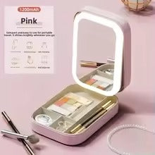 Portable Folding Makeup Mirror Jewellery Box �3-Color LED Beauty Mirror, Multi-Function Personal Care Organizer