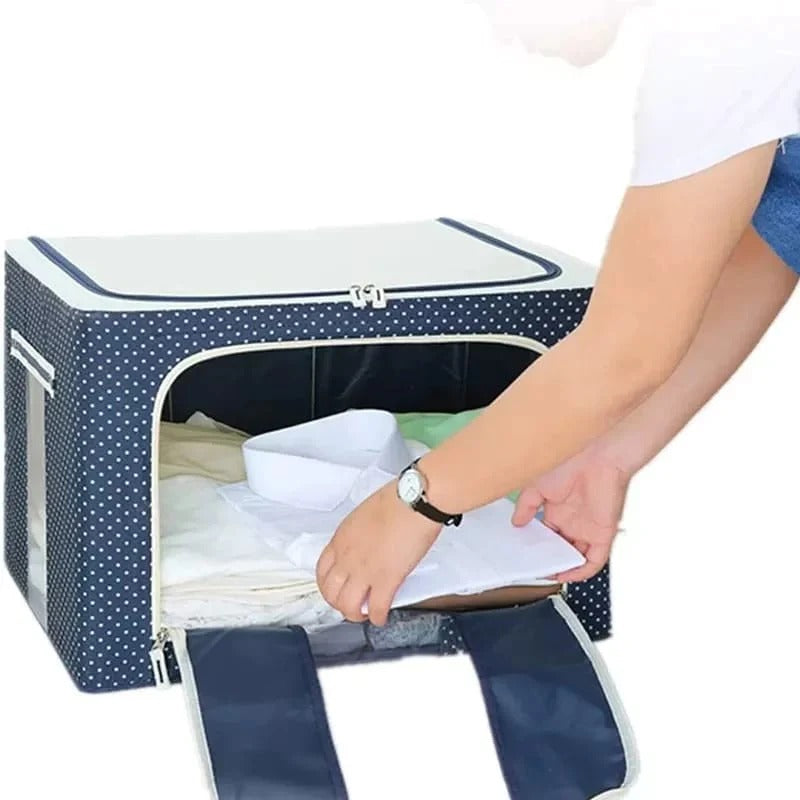 Foldable Metal Frame Clothes Storage Organizer Bag �Large Capacity Fabric Wardrobe Box with Zipper & Clear Window