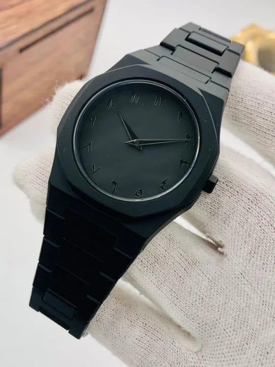 The Noir Eastern Minimalist �Matte Black Octagonal Timepiece ( without box)