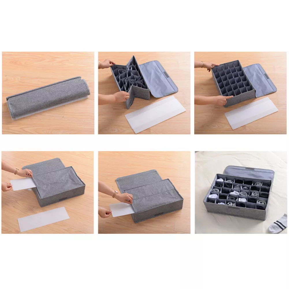 Socks Organizer | Drawer Organizer Divider Underwear Organizer, 24 Cell Collapsible Closet Cabinet Organizer Underwear Storage Boxes