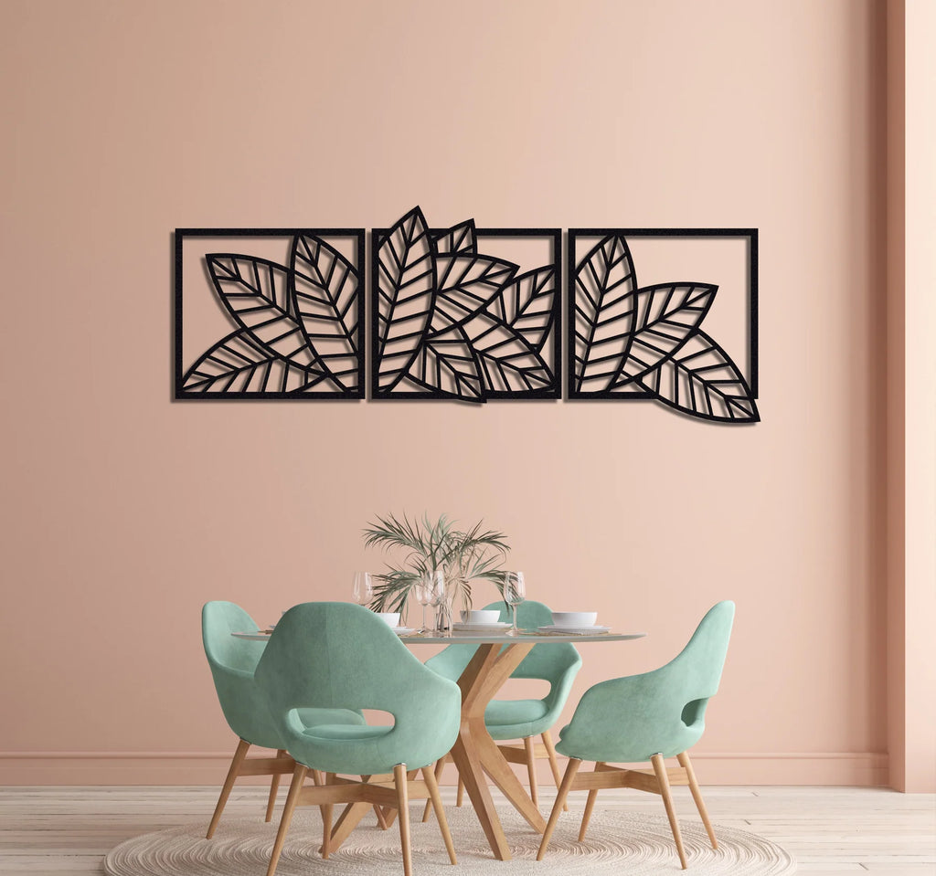 3D wooden 3 Piece Long Leaf Panels | Wall Hanging wooden Art | Wall art I Wall art for room decoration