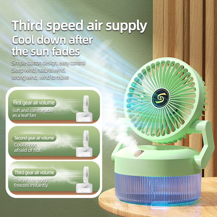 800ML Rechargeable Desktop Humidification Fan Portable Foldable Spray Misting Fan With Blue Light (Random Colour)