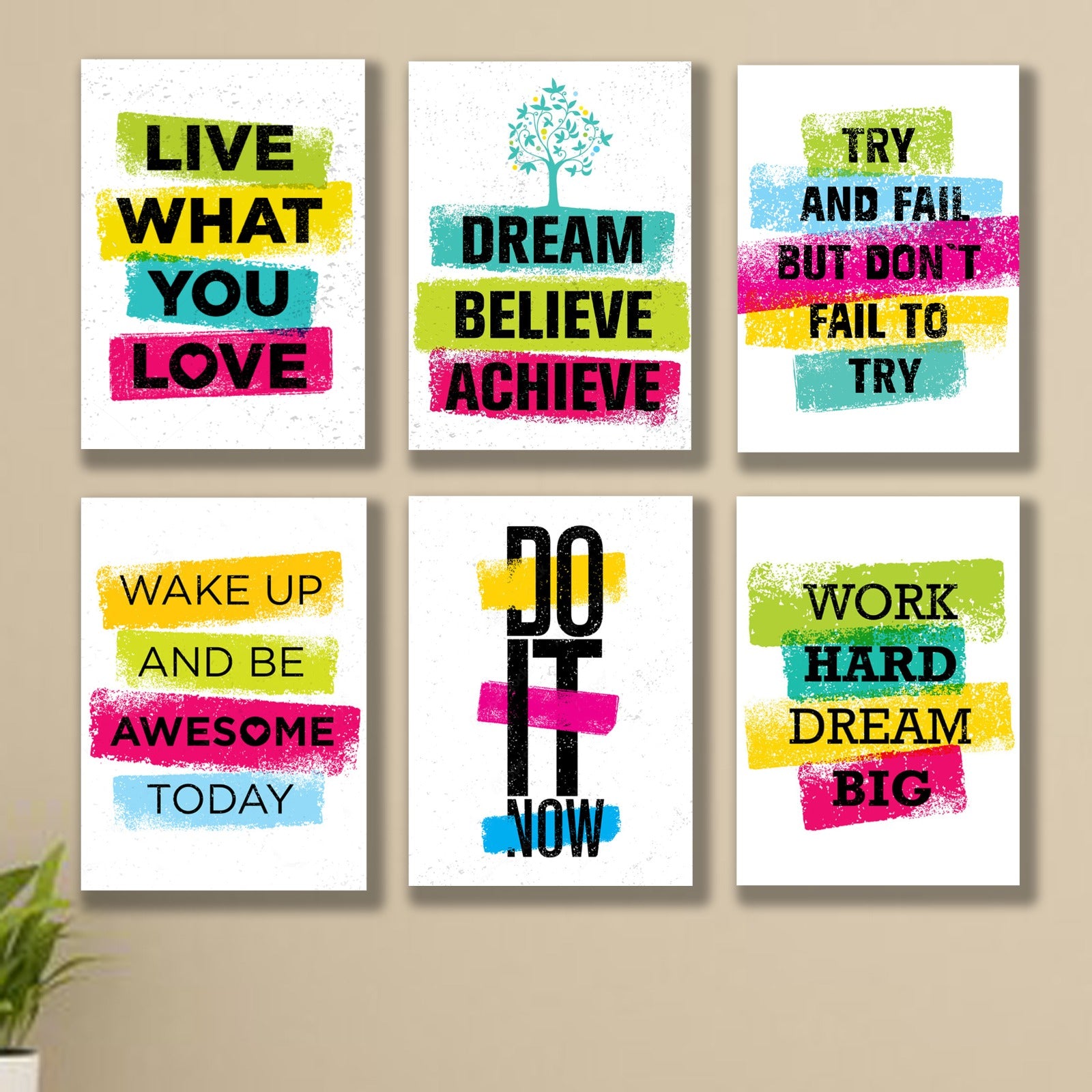 6 PC Motivational Quote Wall Decor Cardboard Phototiles Elegant Durable Stylish Inspiring And Decorative Art - 8*11