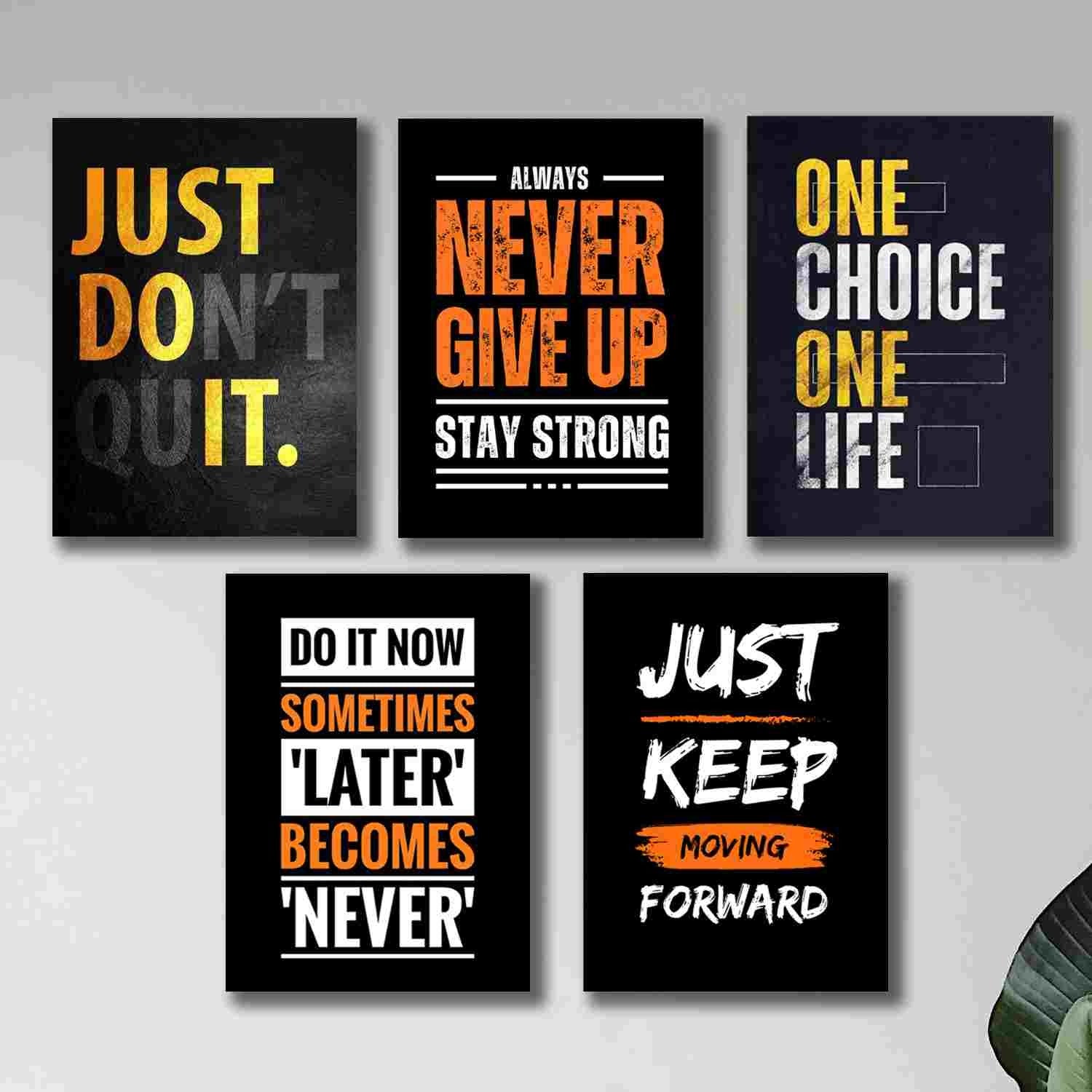 6 PC Wall Decor Cardboard Phototiles With Double Tape For Back Sticking Black Yellow Motivational Quotes(8*11size)